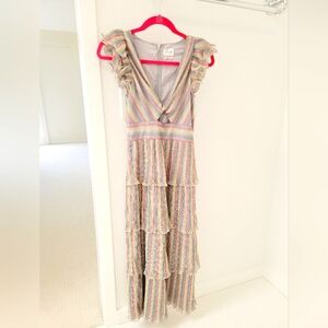 Saylor Rainbow Metallic Midi Lyla Dress Size Small Flaws